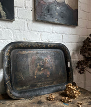 Load image into Gallery viewer, Antique 19th Century hand painted metal toleware tray Renaissance revival style