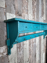 Load image into Gallery viewer, Antique Country house solid wood kitchen shelf original turquoise paint with hooks &amp; 4 drawers