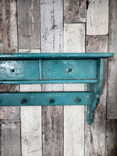Load image into Gallery viewer, Antique Country house solid wood kitchen shelf original turquoise paint with hooks &amp; 4 drawers