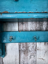Load image into Gallery viewer, Antique Country house solid wood kitchen shelf original turquoise paint with hooks &amp; 4 drawers