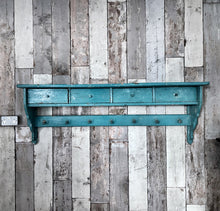 Load image into Gallery viewer, Antique Country house solid wood kitchen shelf original turquoise paint with hooks &amp; 4 drawers