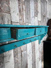 Load image into Gallery viewer, Antique Country house solid wood kitchen shelf original turquoise paint with hooks &amp; 4 drawers