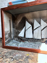 Load image into Gallery viewer, Antique Diorama white schooner with seascape &amp; lighthouse coastal scene