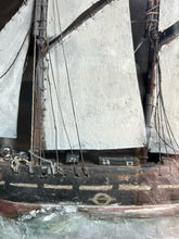 Load image into Gallery viewer, Antique Diorama white schooner with seascape &amp; lighthouse coastal scene