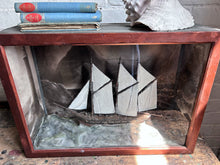 Load image into Gallery viewer, Antique Diorama white schooner with seascape &amp; lighthouse coastal scene