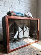 Load image into Gallery viewer, Antique Diorama white schooner with seascape &amp; lighthouse coastal scene