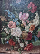 Load image into Gallery viewer, Antique Dutch school floral still life oil painting in decorative carved dark wooden antique frame