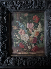 Load image into Gallery viewer, Antique Dutch school floral still life oil painting in decorative carved dark wooden antique frame