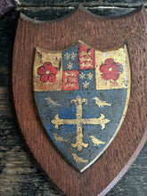 Load image into Gallery viewer, Antique Edwardian oak armorial shield St Johns College Cambridge University