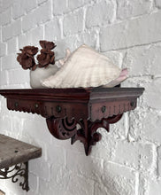 Load image into Gallery viewer, Antique English 19th Century mahogany hand carved wall bracket corbel with shelf