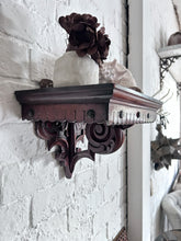 Load image into Gallery viewer, Antique English 19th Century mahogany hand carved wall bracket corbel with shelf