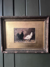 Load image into Gallery viewer, Antique  19th Century Farmyard scene hens roosters oil on board signed &amp; dated 1875 