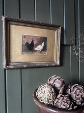 Load image into Gallery viewer, Antique  19th Century Farmyard scene hens roosters oil on board signed &amp; dated 1875 