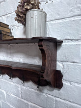 Load image into Gallery viewer, Antique French dark wooden Fleur De Lys coat rack with shelf