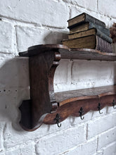 Load image into Gallery viewer, Antique French dark wooden Fleur De Lys coat rack with shelf