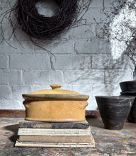 Load image into Gallery viewer, Antique French glazed ochre coloured terracotta terrine pate lidded dish
