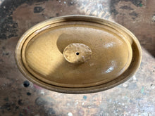Load image into Gallery viewer, Antique French glazed ochre coloured terracotta terrine pate lidded dish