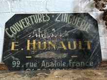 Load image into Gallery viewer, Antique French zinc roofing hand painted services advertising sign
