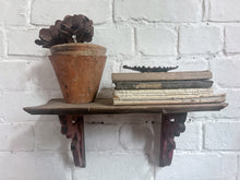 Load image into Gallery viewer, Antique French wooden curved small shelf with decorative painted brackets 