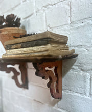 Load image into Gallery viewer, Antique French wooden curved small shelf with decorative painted brackets 