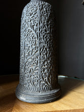 Load image into Gallery viewer, Antique Indian hardwood hand carved ebonised table lamp