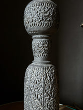 Load image into Gallery viewer, Antique Indian hardwood hand carved ebonised table lamp