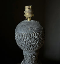 Load image into Gallery viewer, Antique Indian hardwood hand carved ebonised table lamp