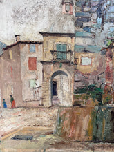 Load image into Gallery viewer, Antique French South of France Provence street scene Square with Fountain oil on canvas painting