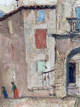 Load image into Gallery viewer, Antique French South of France Provence street scene Square with Fountain oil on canvas painting