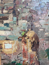 Load image into Gallery viewer, Antique French South of France Provence street scene Square with Fountain oil on canvas painting