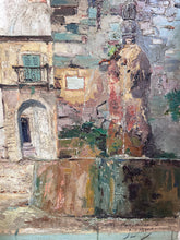 Load image into Gallery viewer, Antique French South of France Provence street scene Square with Fountain oil on canvas painting