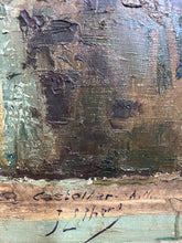 Load image into Gallery viewer, Antique French South of France Provence street scene Square with Fountain oil on canvas painting