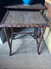 Load image into Gallery viewer, Antique Victorian tiger bamboo nest of three tables