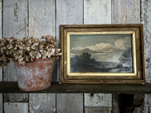 Load image into Gallery viewer, Antique early 19th century oil painting on wooden panel naive primitive farm scene