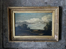 Load image into Gallery viewer, Antique early 19th century oil painting on wooden panel naive primitive farm scene