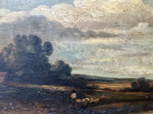 Load image into Gallery viewer, Antique early 19th century oil painting on wooden panel naive primitive farm scene