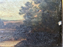 Load image into Gallery viewer, Antique early 19th century oil painting on wooden panel naive primitive farm scene