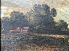 Load image into Gallery viewer, Antique early 19th century oil painting on wooden panel naive primitive farm scene