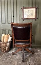 Load image into Gallery viewer, Antique early 20th Century Edwardian Oak &amp; leather swivel  captains desk chair