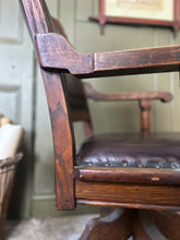 Load image into Gallery viewer, Antique early 20th Century Edwardian Oak &amp; leather swivel  captains desk chair