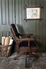 Load image into Gallery viewer, Antique early 20th Century Edwardian Oak &amp; leather swivel  captains desk chair