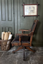 Load image into Gallery viewer, Antique early 20th Century Edwardian Oak &amp; leather swivel  captains desk chair