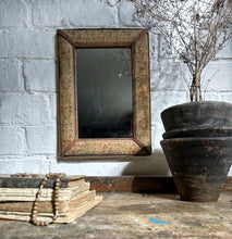 Load image into Gallery viewer, Antique cushion frame floral covered fabric mirror with decorative rope piping