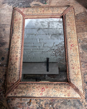 Load image into Gallery viewer, Antique cushion frame floral Tapestry style covered fabric mirror with decorative rope piping