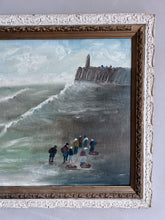 Load image into Gallery viewer, Antique seascape coastal naive oil painting on board