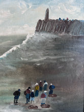 Load image into Gallery viewer, Antique seascape coastal naive oil painting on board