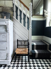 Load image into Gallery viewer, Antique late 19th Century arts and crafts turned ebonised wooden rush seat corner chair
