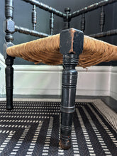 Load image into Gallery viewer, Antique late 19th Century arts and crafts turned ebonised wooden rush seat corner chair