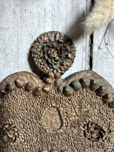 Antique micro mosaic shell grotto art frame with glass inlay.