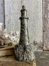 Load image into Gallery viewer, Antique mid 19th Century serpentine Cornish stone carved lighthouse decorative ornament